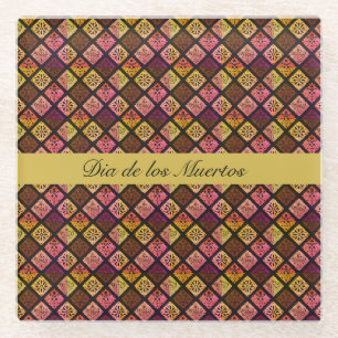 Mexican Dia de los Muertos customizable Glass Coaster