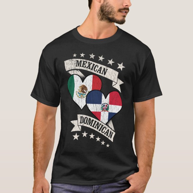 Mexican Dominican Heart Flags T-Shirt (Front)