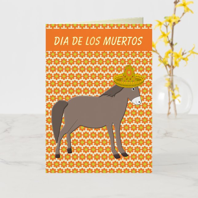 Mexican Donkey Day of the Dead Custom Foil Greeting Card (Yellow Flower)