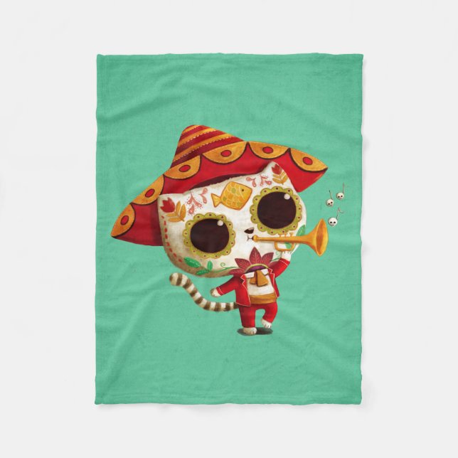 Mexican El mariachi Cute Cat Fleece Blanket (Front)