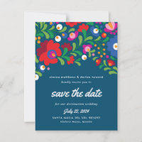 Mexican Embroidery Blue Save the Date Postcard