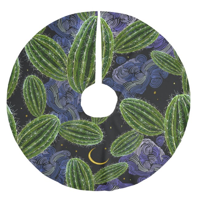 Mexican Embroidery: Cactus Night Seamless. Brushed Polyester Tree Skirt (Front)