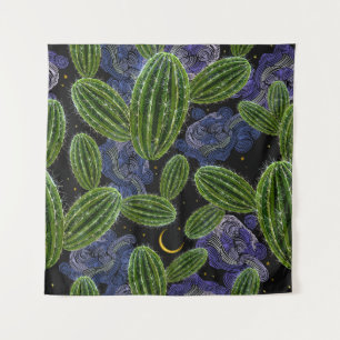 Mexican Embroidery: Cactus Night Seamless. Tapestry