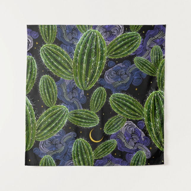 Mexican Embroidery: Cactus Night Seamless. Tapestry (Front)