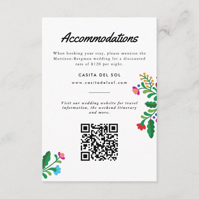 Mexican Embroidery Colourful Accommodations Enclosure Card (Front)