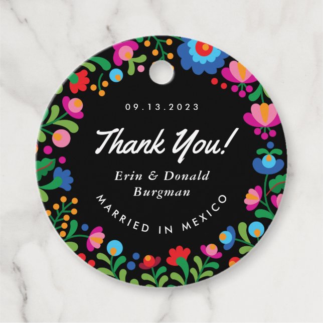 Mexican Embroidery Colourful Round Favour Tags (Front)