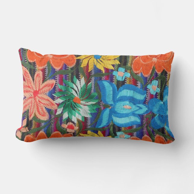 Mexican Embroidery design lumbar throw pillow (Front)