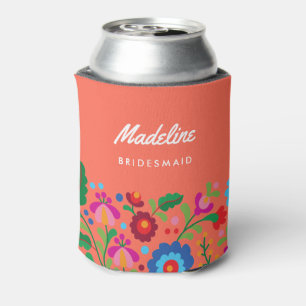 Mexican Embroidery Destination Wedding Bridesmaid  Can Cooler