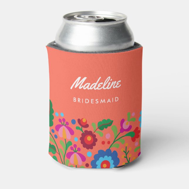 Mexican Embroidery Destination Wedding Bridesmaid  Can Cooler (Can Back)