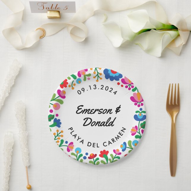 Mexican Embroidery Personalized Colourful Paper Plate (Wedding)