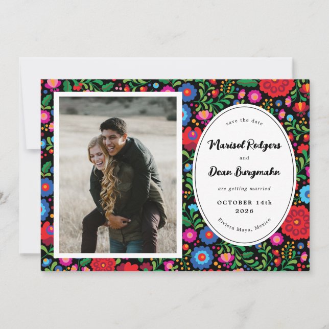 Mexican Embroidery Photo Save the Date (Front)