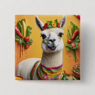 Mexican Feast Cute Llama  2 Inch Square Button