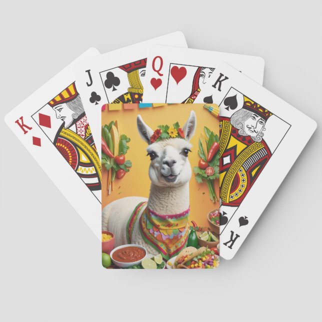 Mexican Feast Cute Llama  Playing Cards (Back)
