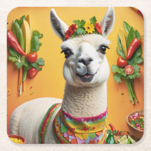 Mexican Feast Cute Llama  Square Paper Coaster