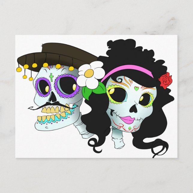 Mexican Festive Skull Couple Postcard (Front)