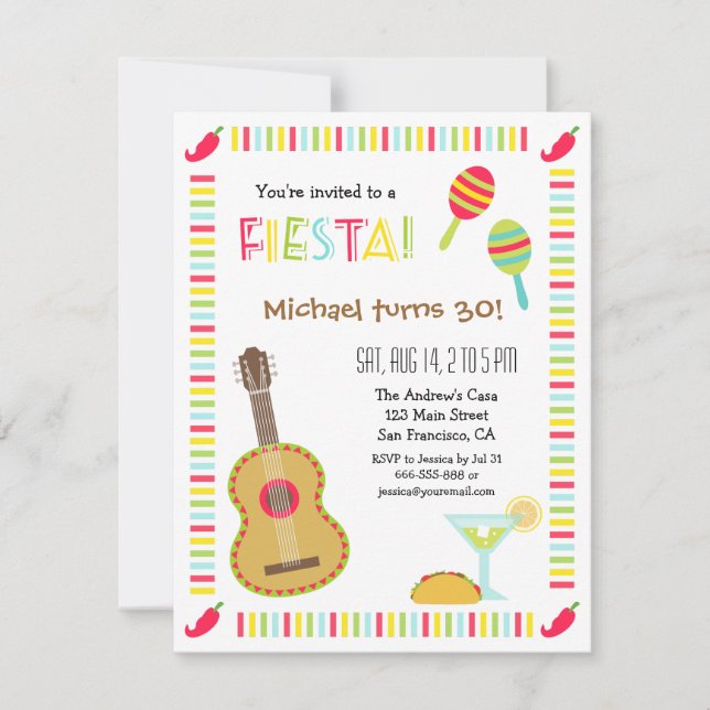 Mexican Fiesta Adult Birthday Party Invitations (Front)