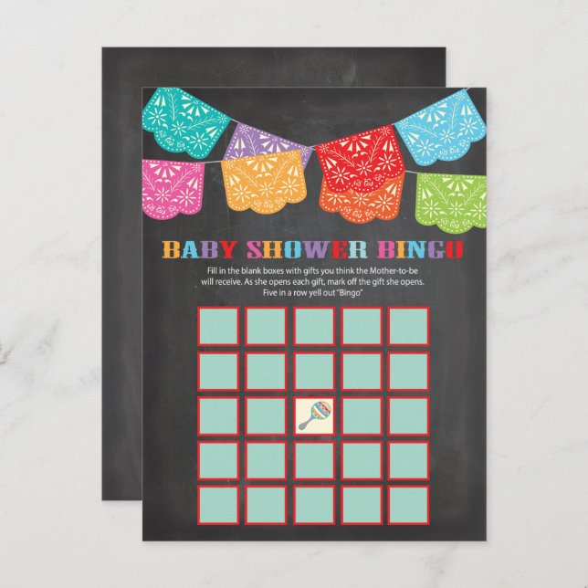 Mexican Fiesta Baby Shower Bingo game card (Front/Back)