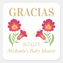 Mexican Fiesta Baby Shower Sticker, Red Floral