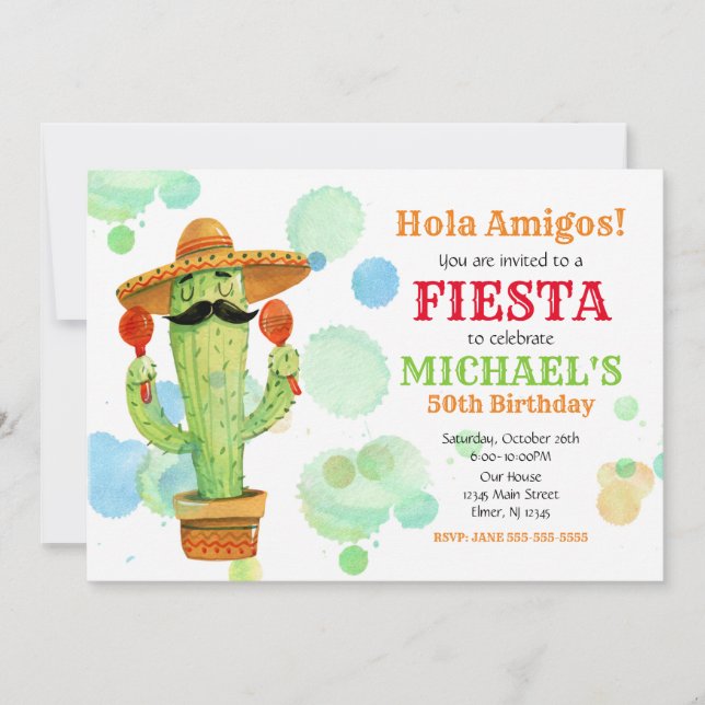 Mexican Fiesta Birthday Invitation ALL AGES (Front)