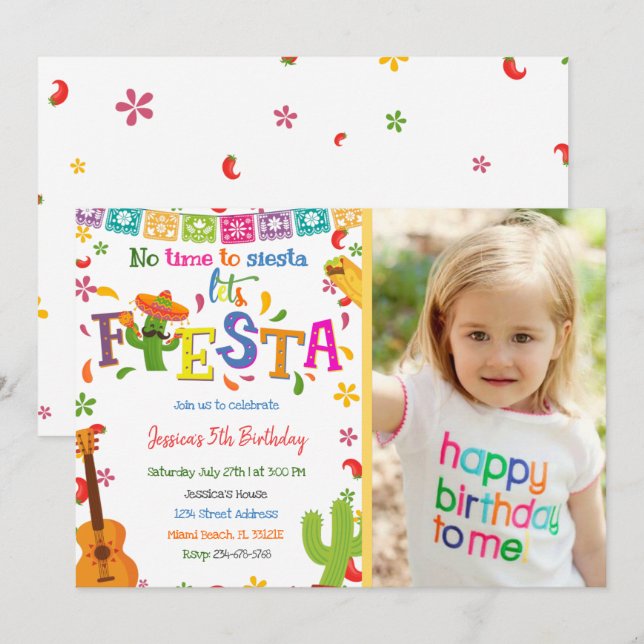 Mexican Fiesta Birthday Invitation With Photo (Front/Back)