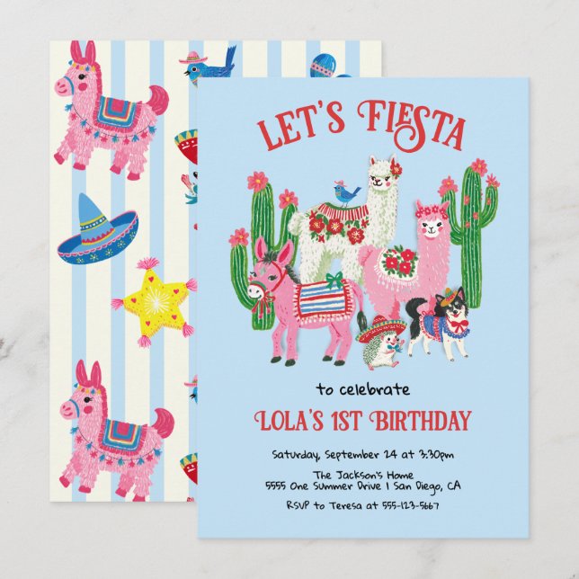 Mexican Fiesta Birthday Party Animals Invitation (Front/Back)