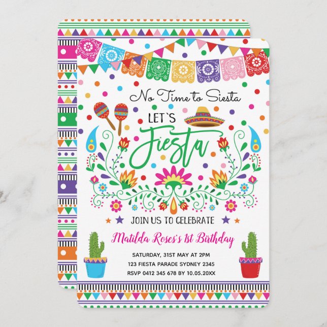 Mexican Fiesta Birthday Party Cactus Invitation (Front/Back)