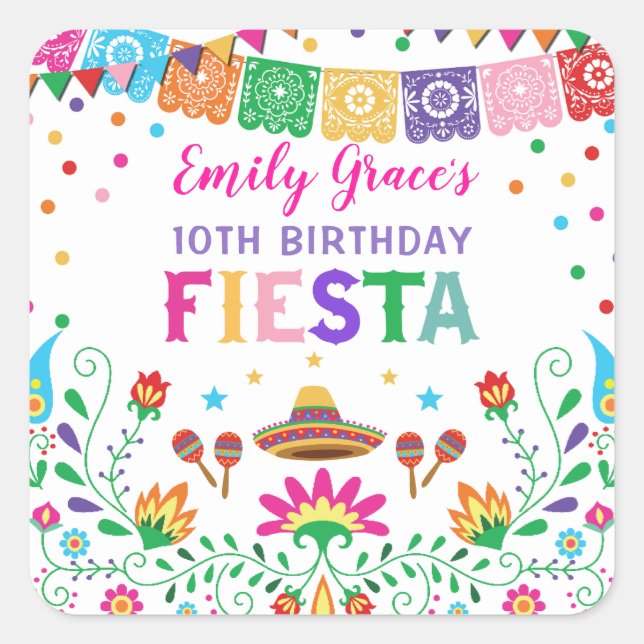 Mexican Fiesta Birthday Party Favours Baby Shower Square Sticker (Front)