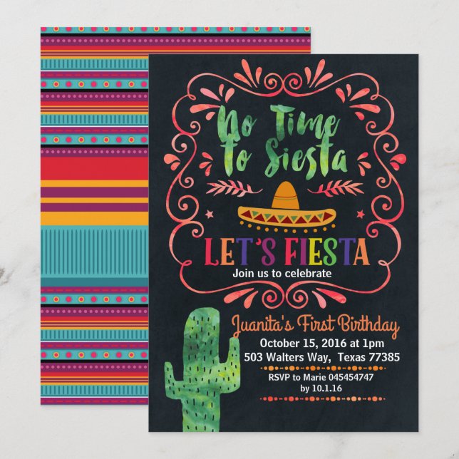 Mexican Fiesta Birthday Party Invitation (Front/Back)