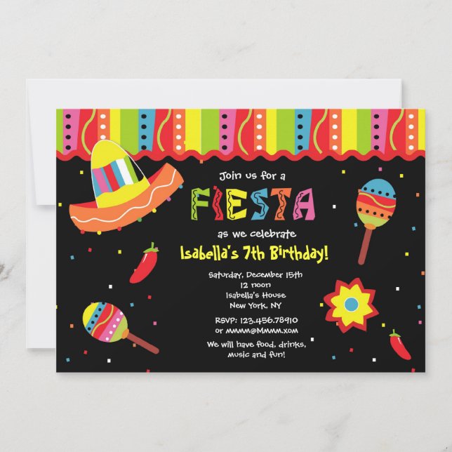 Mexican Fiesta Birthday Party Invitations (Front)