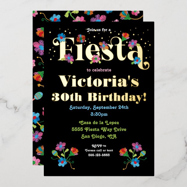 Mexican Fiesta Birthday Party with embroidery Foil (Front/Back)