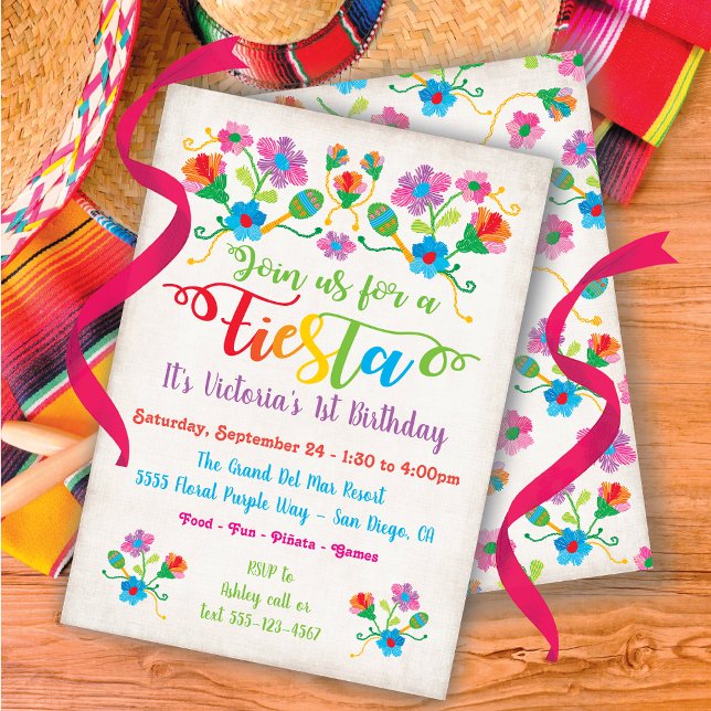 Mexican Fiesta Birthday Party with embroidery Invitation (Creator Uploaded)
