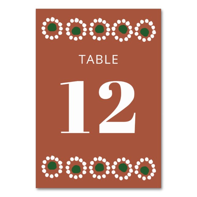 Mexican Fiesta Boho Barro Wedding Table Number (Front)