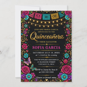Mexican Fiesta Bright Floral Quinceanera Invitation