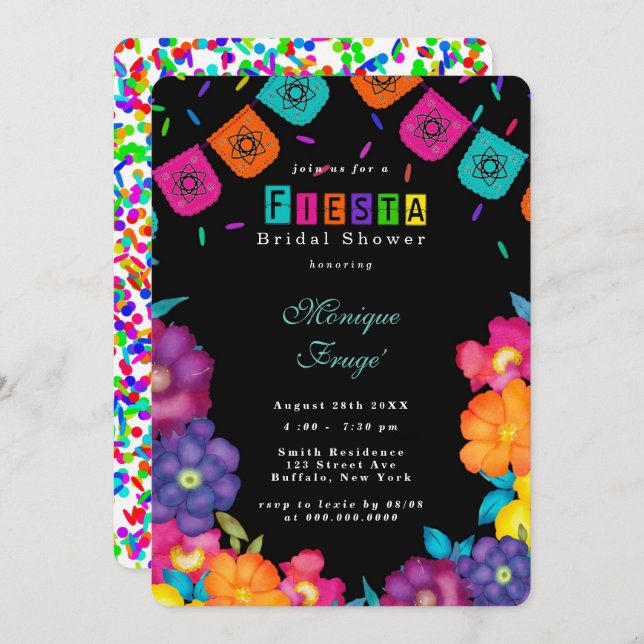 Mexican Fiesta Bright Florals Bridal Shower Invitation (Front/Back)