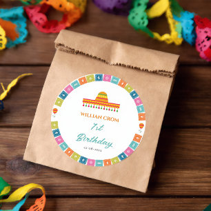 Mexican Fiesta Cactus 1st Year Birthday Classic Round Sticker
