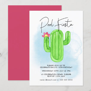 Mexican Fiesta Cactus Pool Party Any Age Birthday Invitation