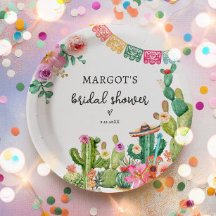 Mexican Fiesta Cactus Taco Bridal Shower Paper Plate