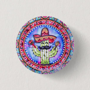 Mexican Fiesta Cinco de Mayo Sombrero Hat Blue Red 1 Inch Round Button