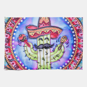 Mexican Fiesta Cinco de Mayo Sombrero Hat Blue Red Kitchen Towel