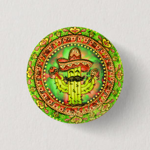 Mexican Fiesta Cinco de Mayo Sombrero Hat Green  1 Inch Round Button
