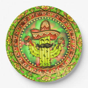 Mexican Fiesta Cinco de Mayo Sombrero Hat Green  Paper Plate