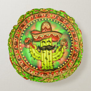 Mexican Fiesta Cinco de Mayo Sombrero Hat Green Round Pillow