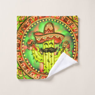Mexican Fiesta Cinco de Mayo Sombrero Hat Green  Wash Cloth