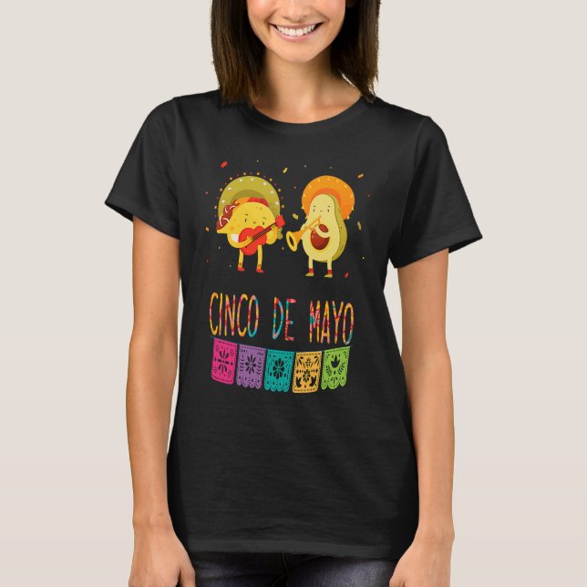 Mexican Fiesta Cinco De Mayo Tacos And Avocado Mex T-Shirt (Front)