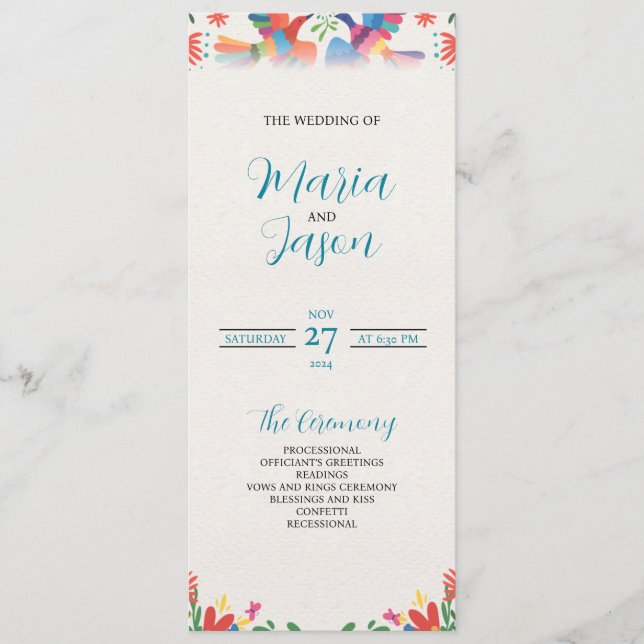 Mexican Fiesta Colourful Floral Modern Boda Weddin Program (Front)