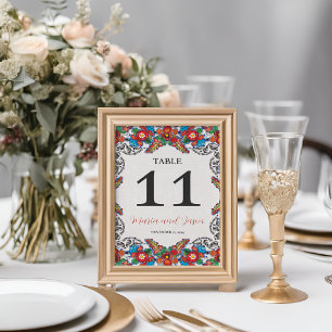 Mexican Fiesta Colourful Flowers Botanical Wedding Table Number
