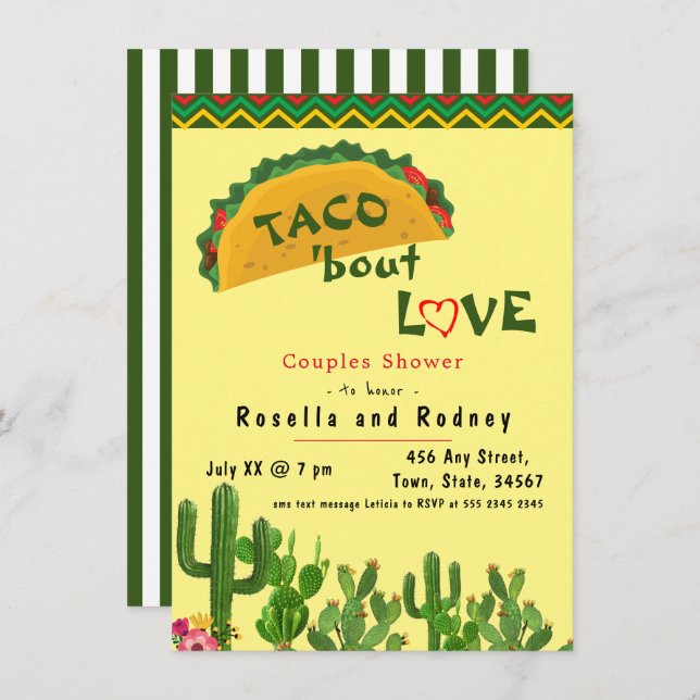 Mexican Fiesta 💃 Couples Shower Taco Bout Love Invitation (Front/Back)