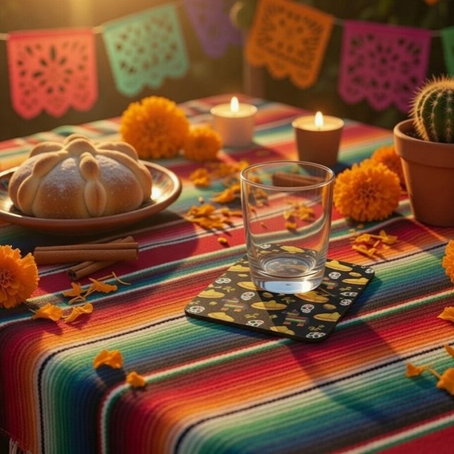 Mexican Fiesta & Día de Muertos  Square Paper Coaster (Creator Uploaded)