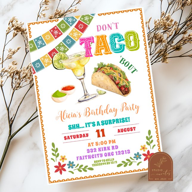 Mexican Fiesta Don't Taco Bout Surprise Birthday Invitation (Creator Uploaded)