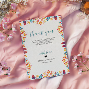 Mexican Fiesta Elegant Colourful Floral Wedding Thank You Card